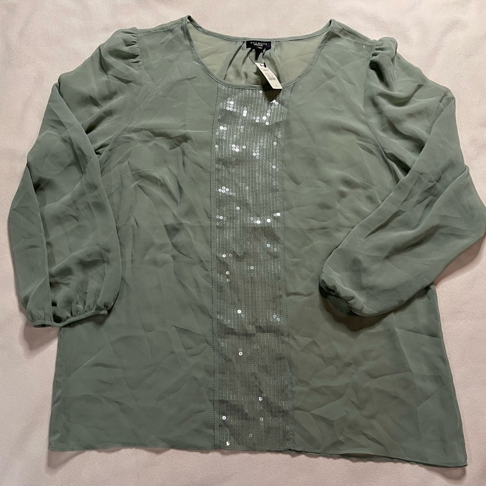 Talbots Sage Green Blouse with Sequins